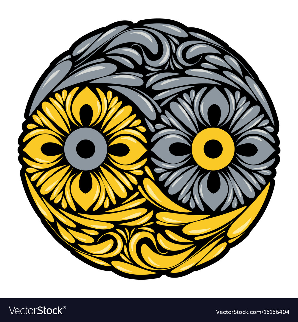 Yin Yang Symbol with Floral Curls