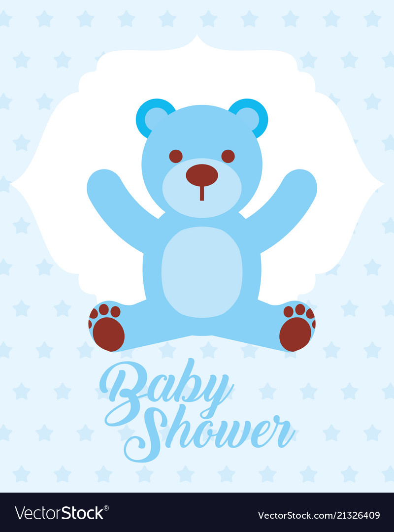 Blue Toy Bear Baby Shower Invitation Card Vector Image