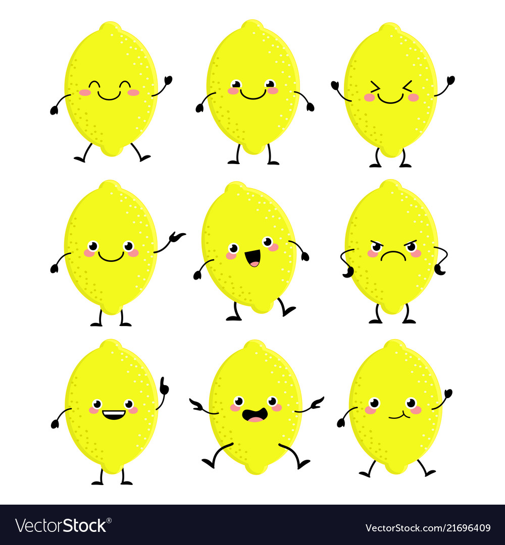 Cute lemon characters set with different emition Vector Image