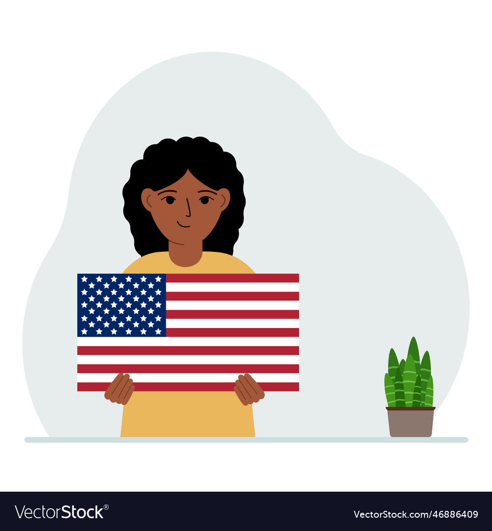 Little girl is holding a us flag the concept