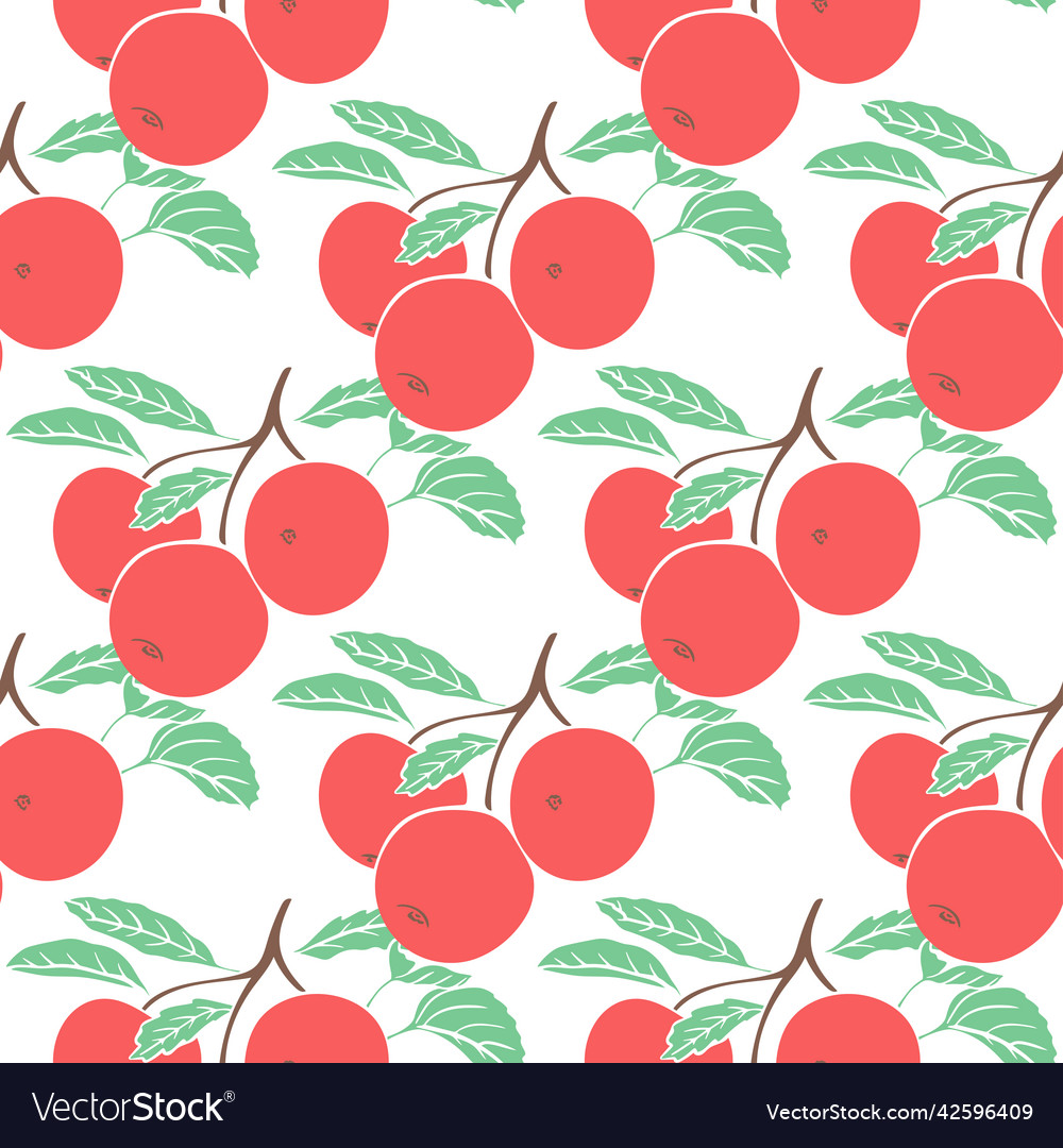 Seamless pattern red apples on branch vector image Seamless pattern red apples on branch