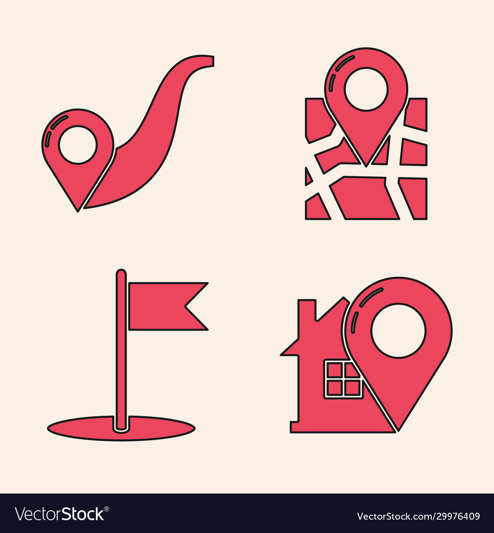 Set map pointer with house route location folded vector image Set map pointer with house route location folded