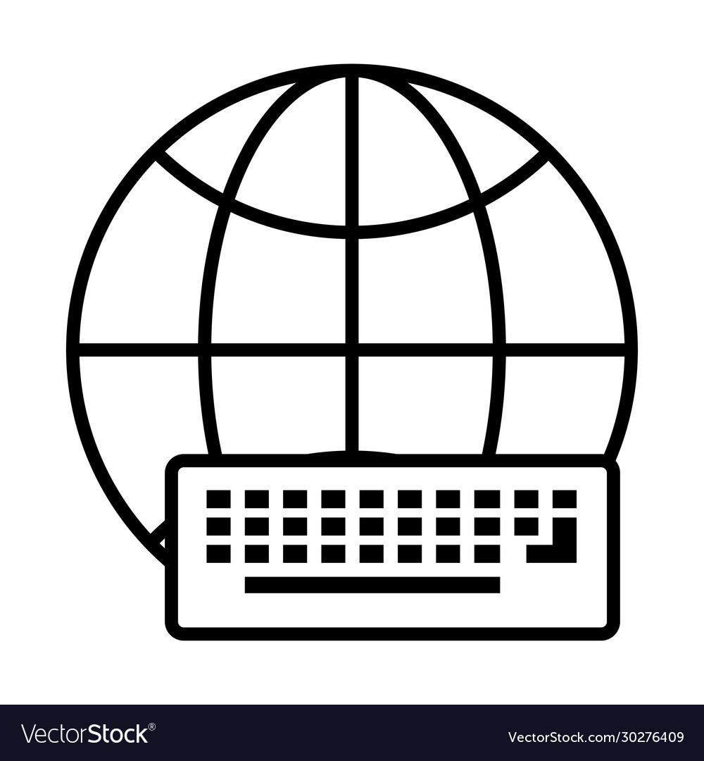 Sphere browser with keyboard line style icon vector image Sphere browser with keyboard line style icon