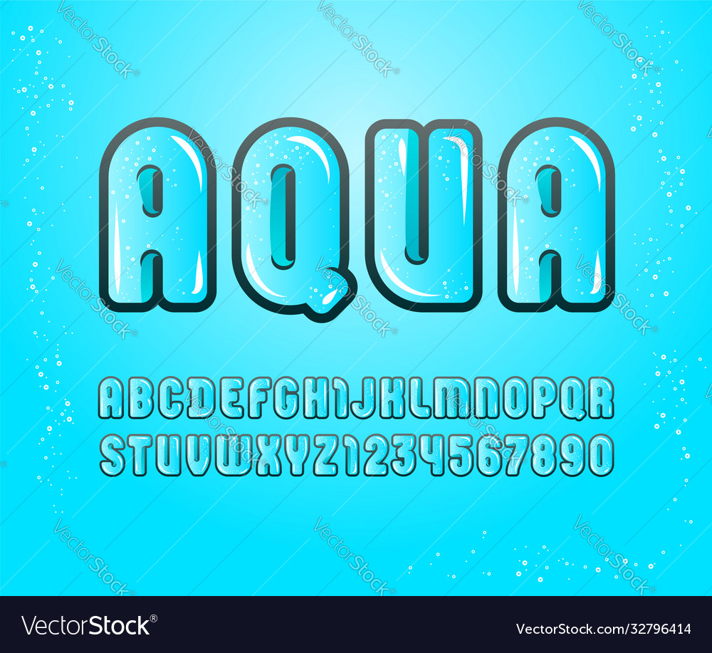 Aqua glänzende Schrift niedliches Alphabet in Cartoon