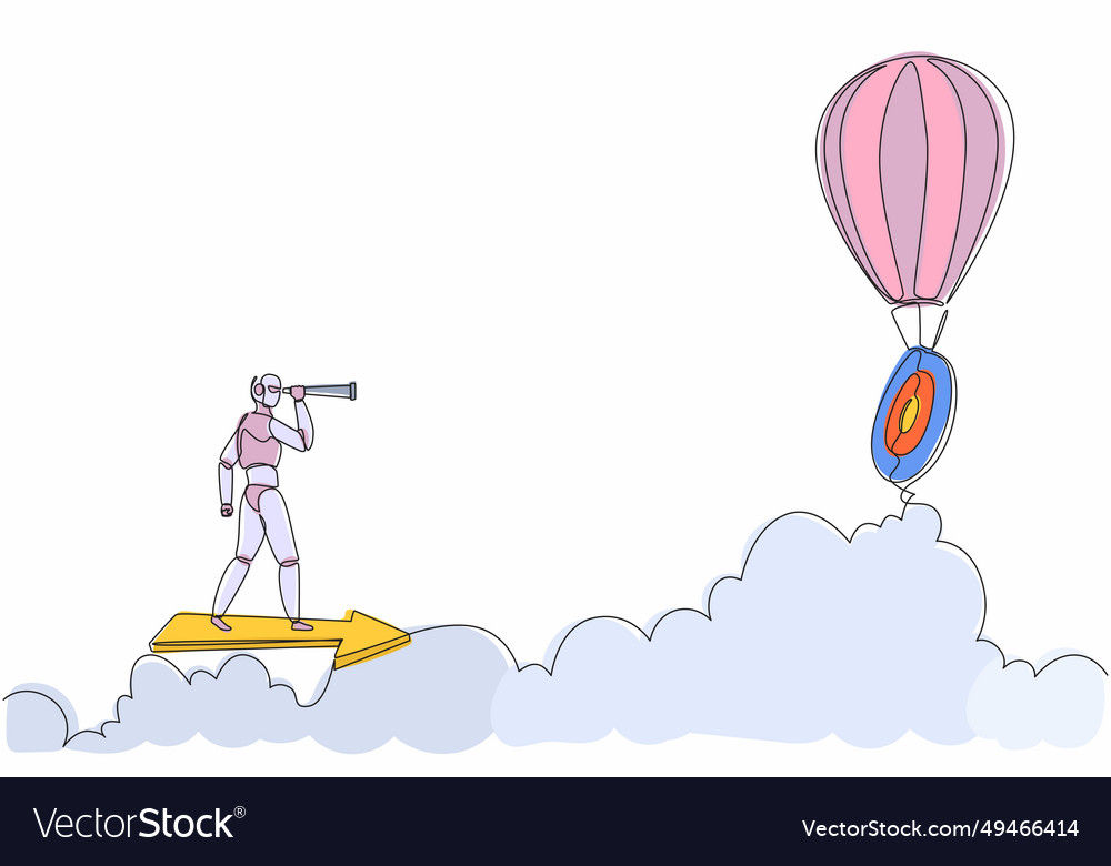 Continuous one line drawing robots ride arrow vector image Continuous one line drawing robots ride arrow