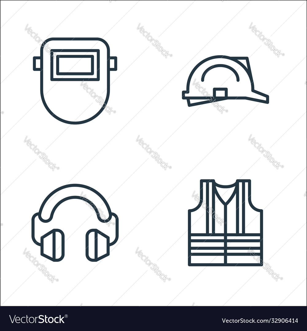 Flat rescue and protective line icons linear set