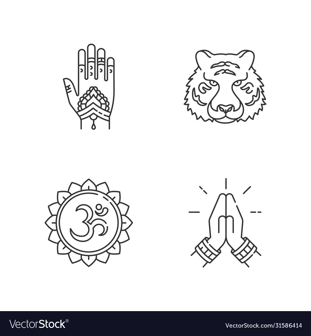 Indian culture pixel perfect linear icons set Vector Image