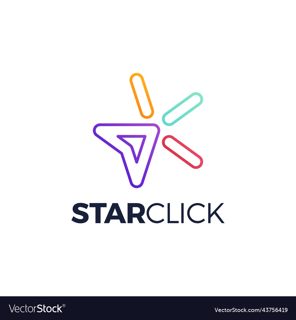 Abstract line style star logo with mouse cursor vector image Abstract line style star logo with mouse cursor