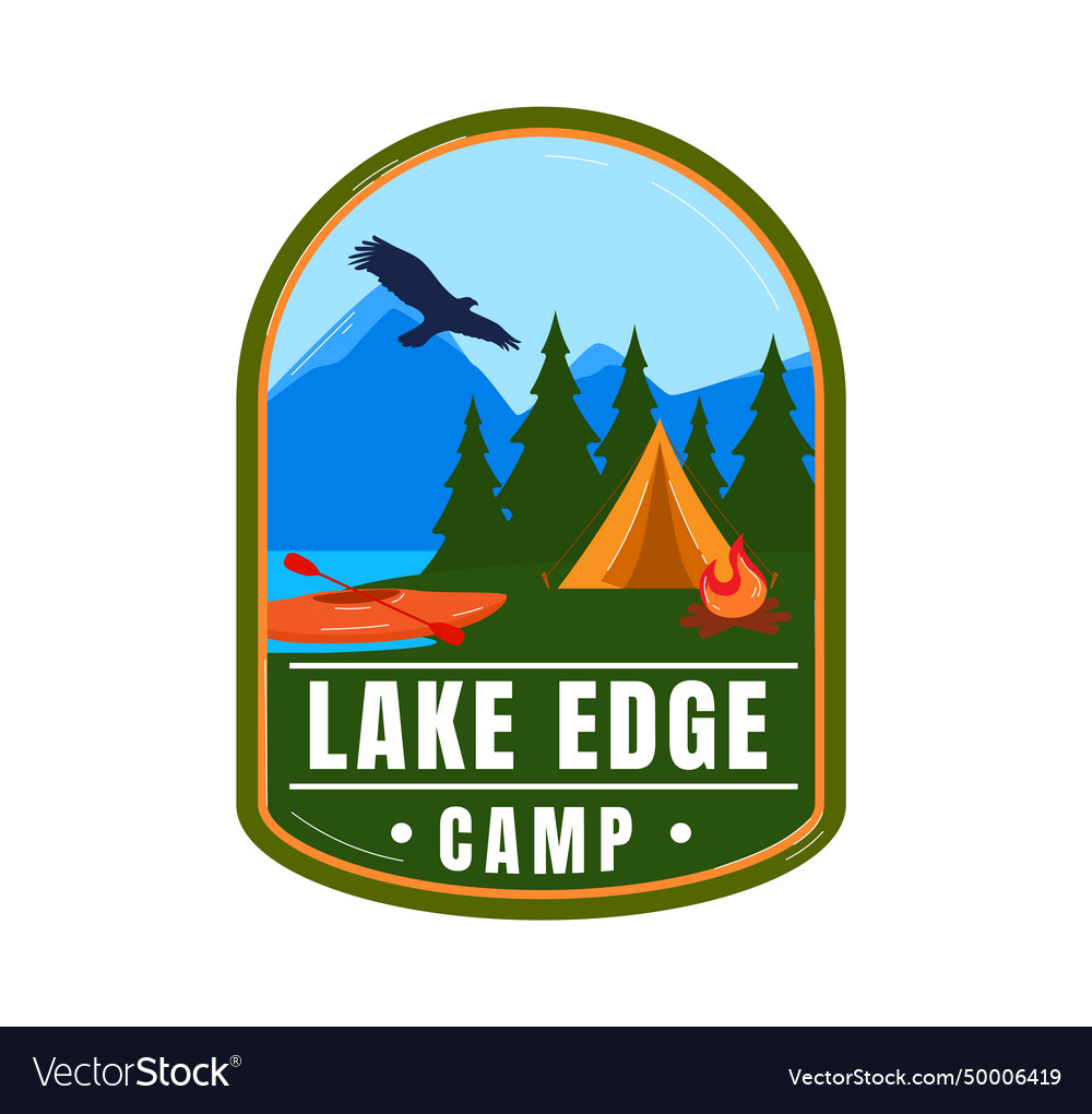 Camping badge with tent fire kayak eagle Vector Image