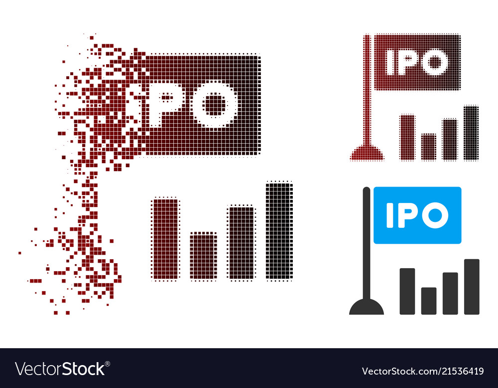 Dissolved pixel halftone ipo bar chart icon vector image Dissolved pixel halftone ipo bar chart icon