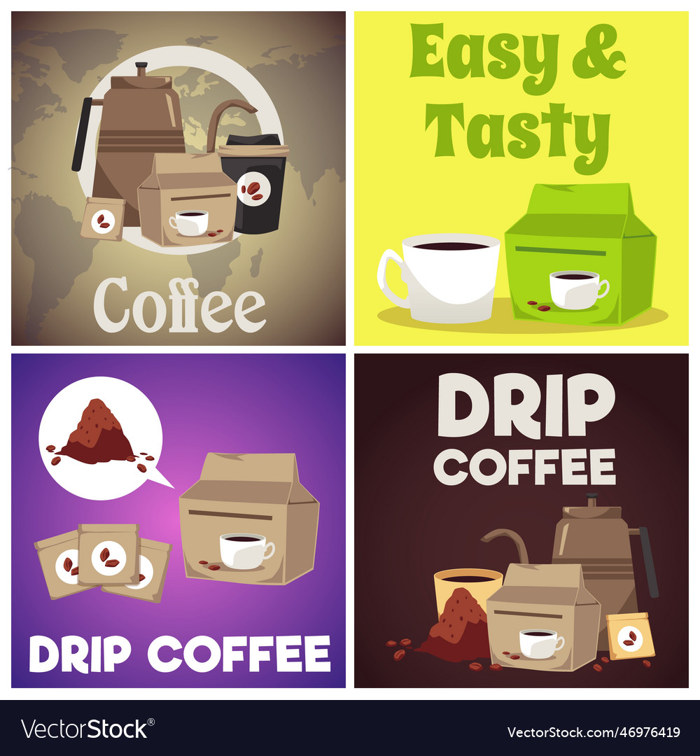 Drip gebraut Kaffee Quadrat Poster Set flach