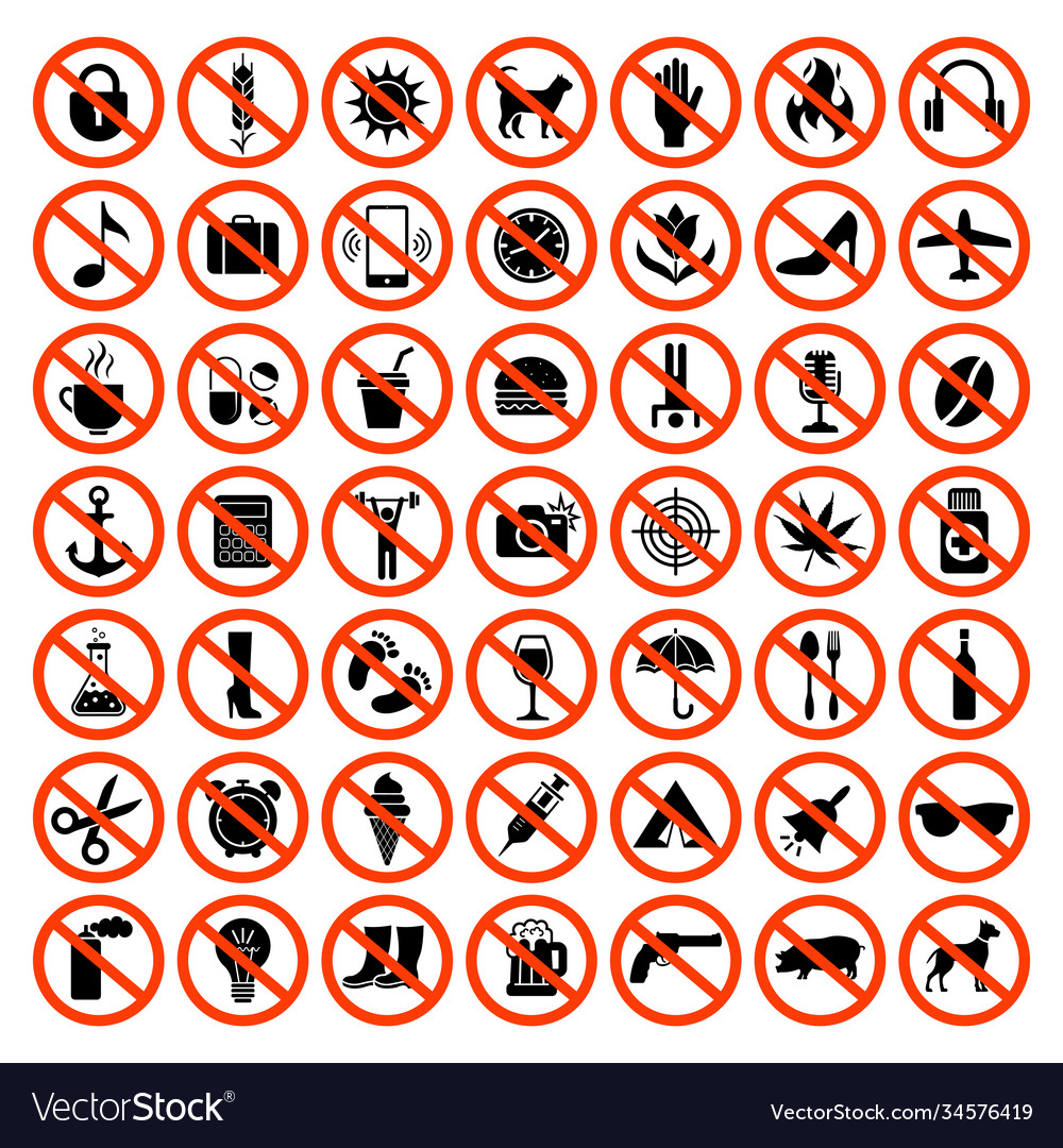 Forbidden icons prohibiting red symbols no Vector Image