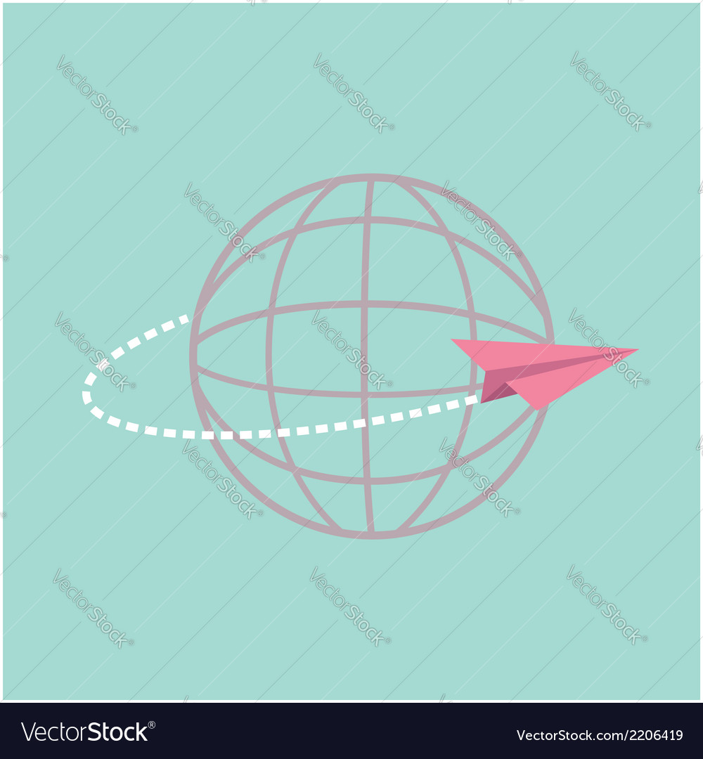 Origami paper plane flying around the world globe Vector Image