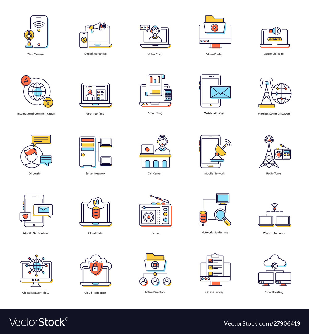Pack networking flat icons