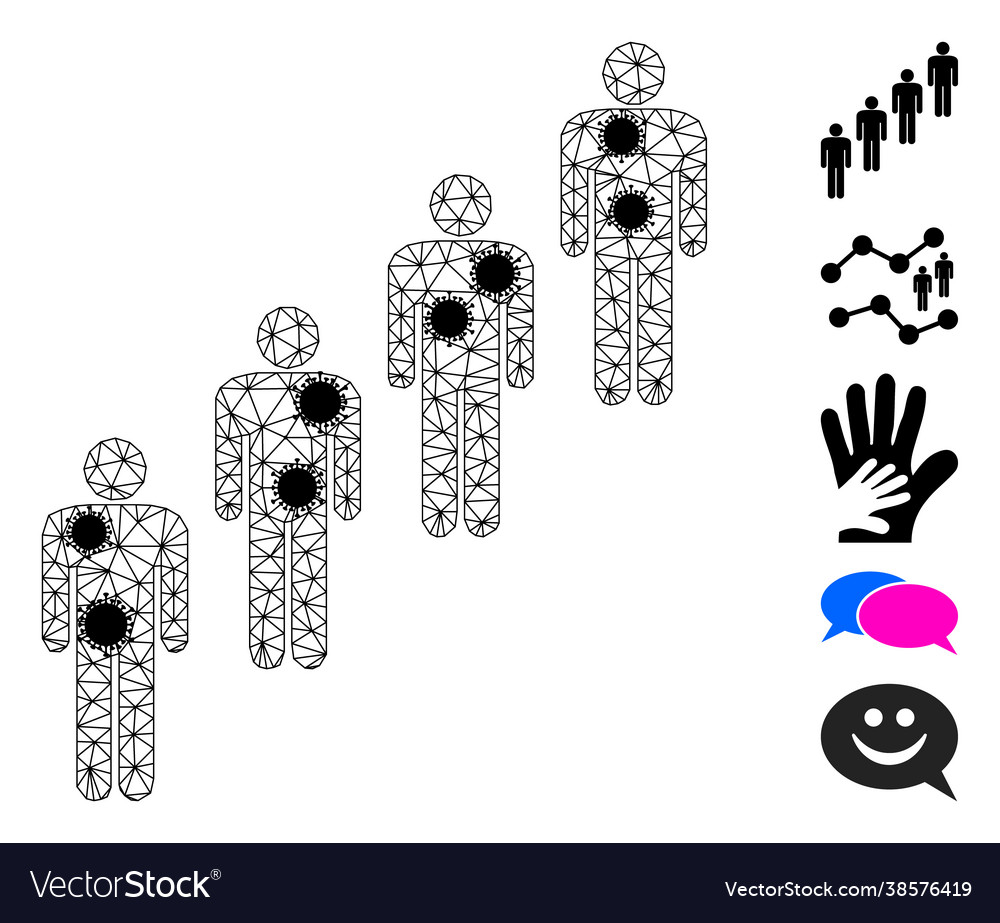 People queue polygonal mesh icon with pathogen
