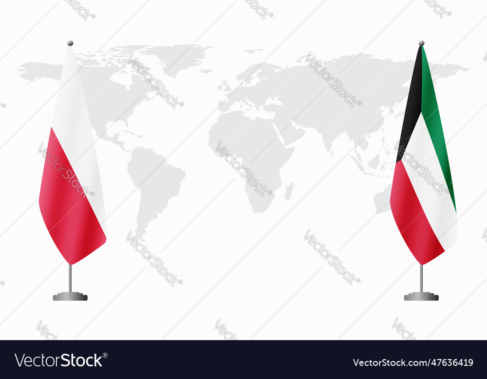 Poland and kuwait flags for official meeting