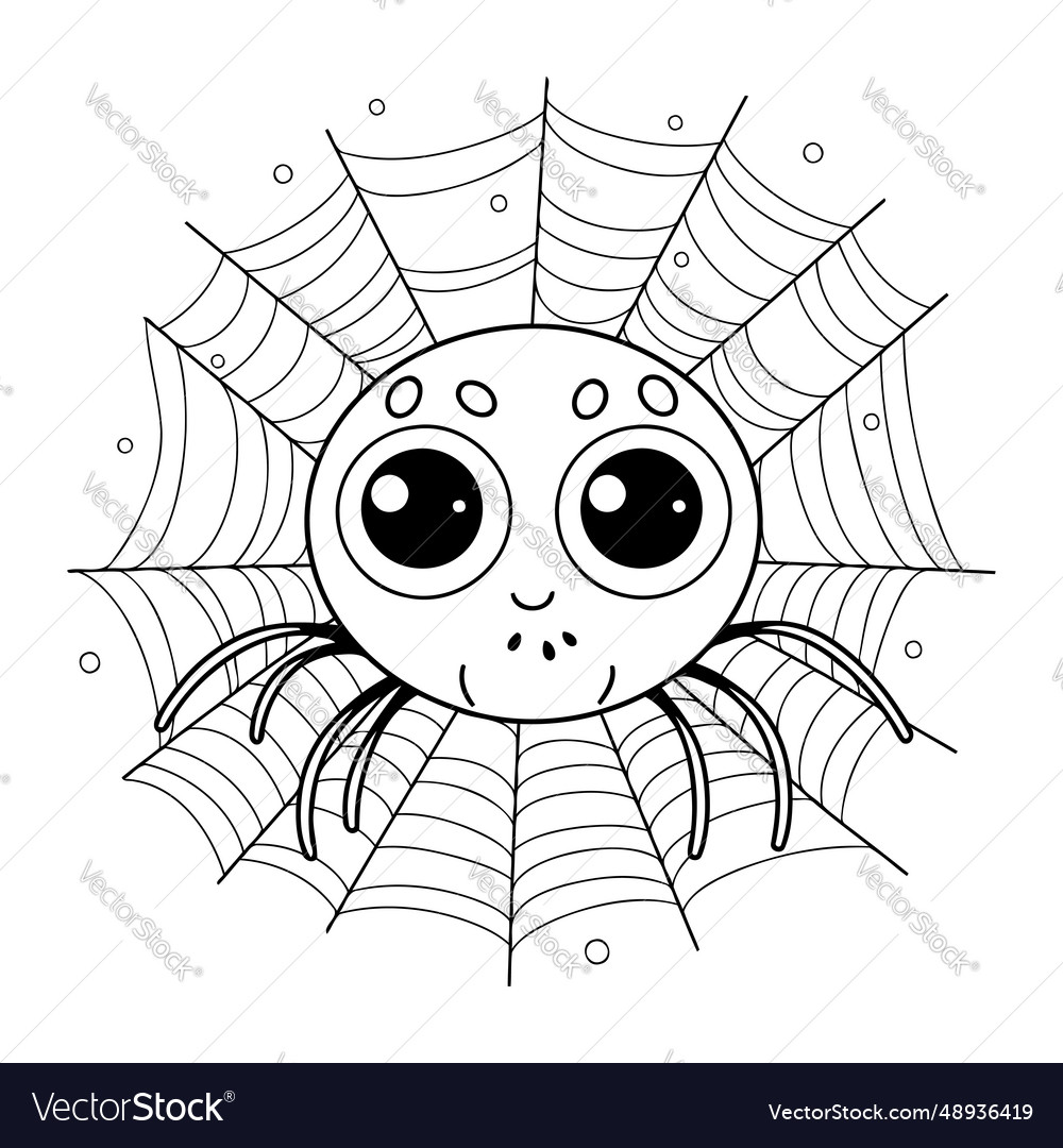 Spider coloring page for kids black and white