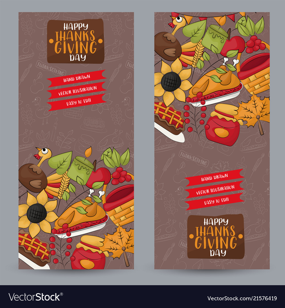 Thanksgiving Vertical Banner Set Happy Holiday Vector Image