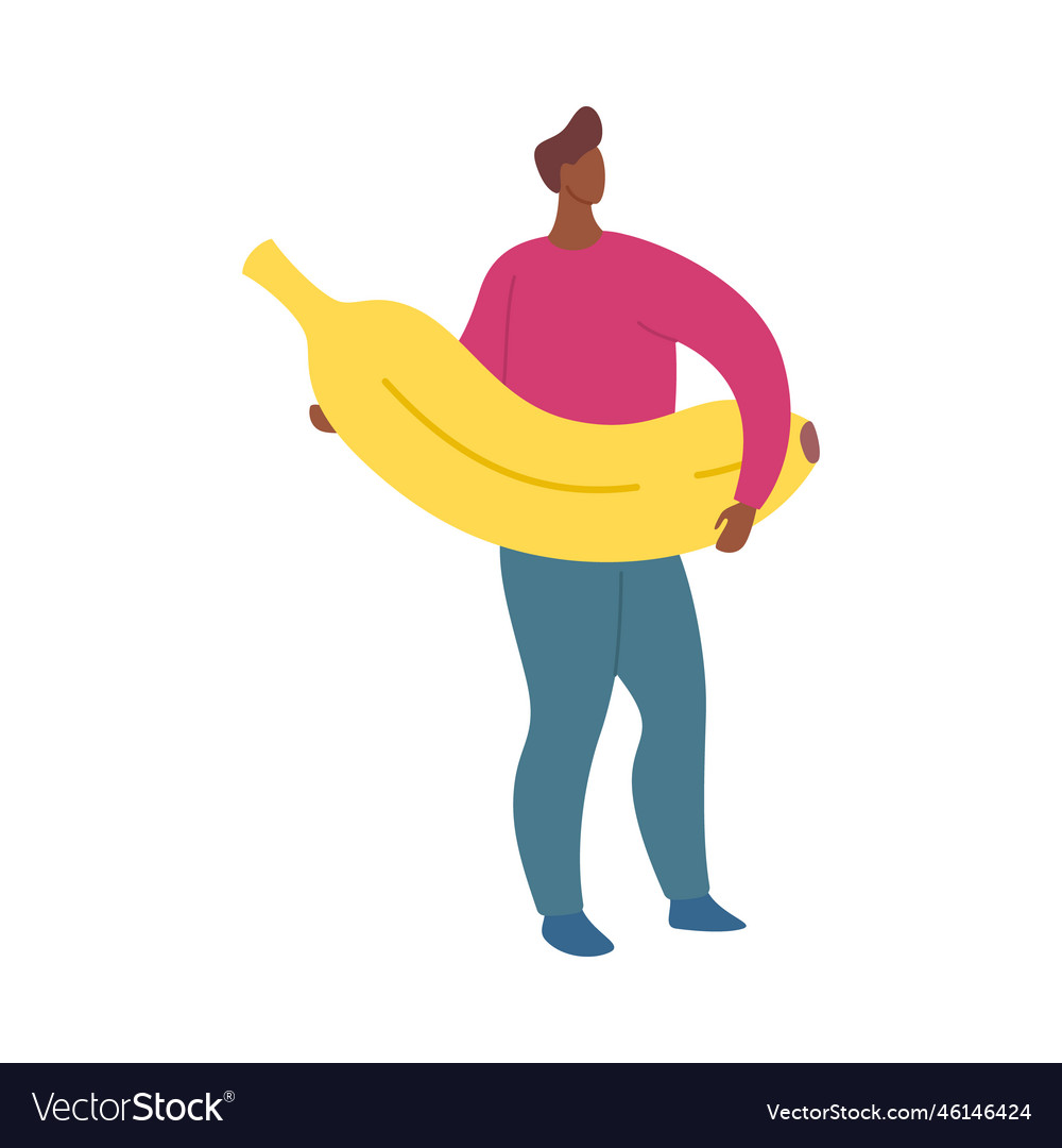 Cartoon color character boy holding banana food