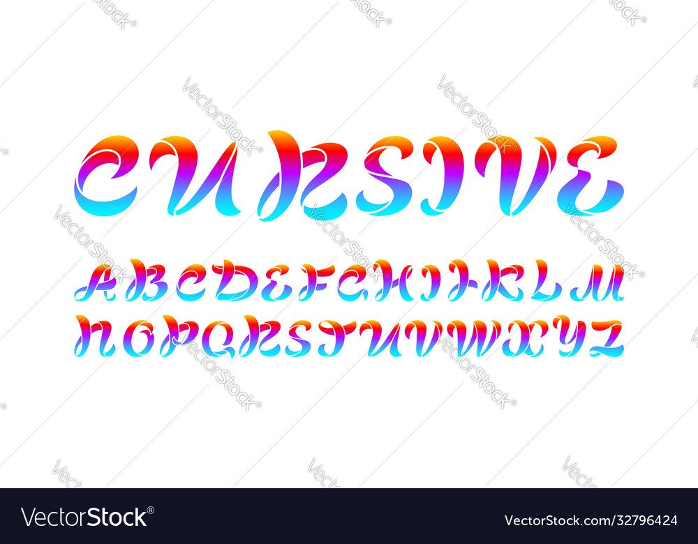 Colorful font handwritten script alphabet