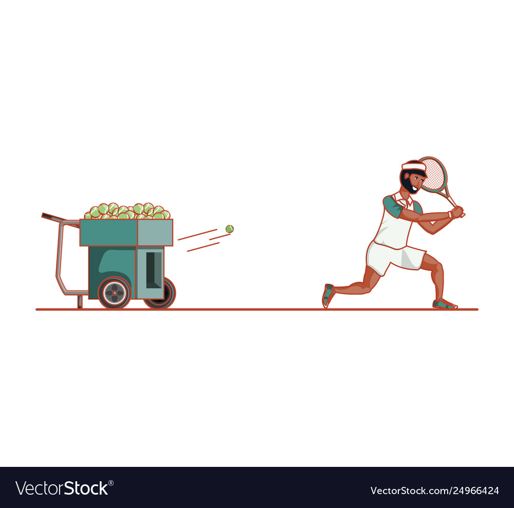 Tennis spielen mit Ballwurfmaschine vector image Tennis spielen mit Ballwurfmaschine