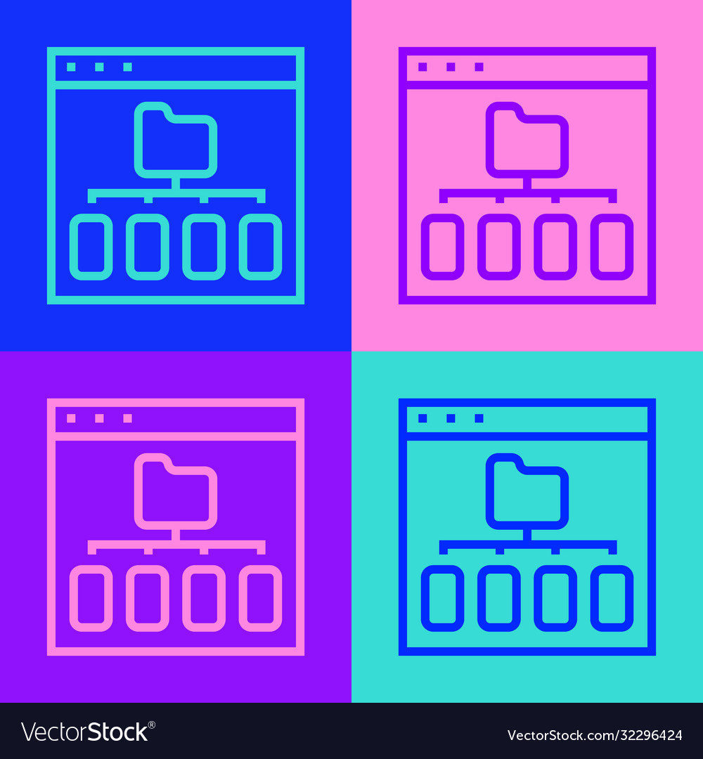 Pop art line browser files icon isolated on color
