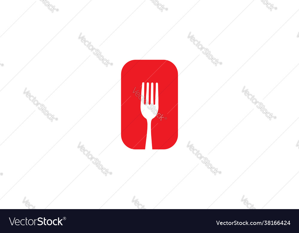 Red button with fork logo icon design