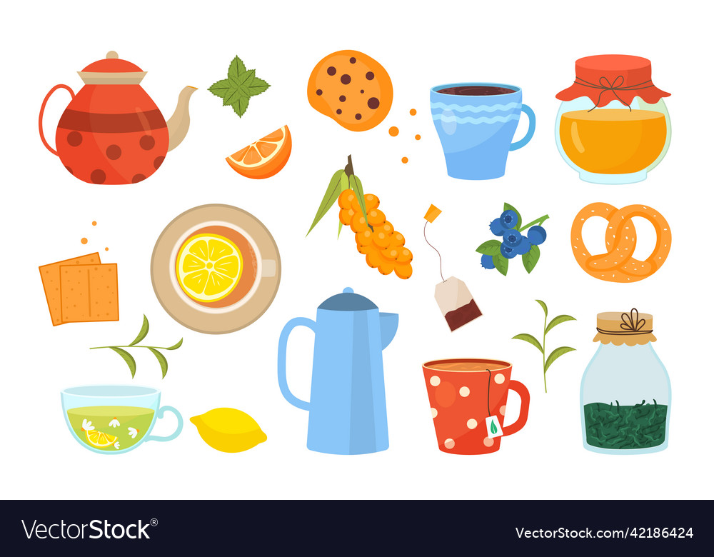 Set of tea accessories vector image Set of tea accessories