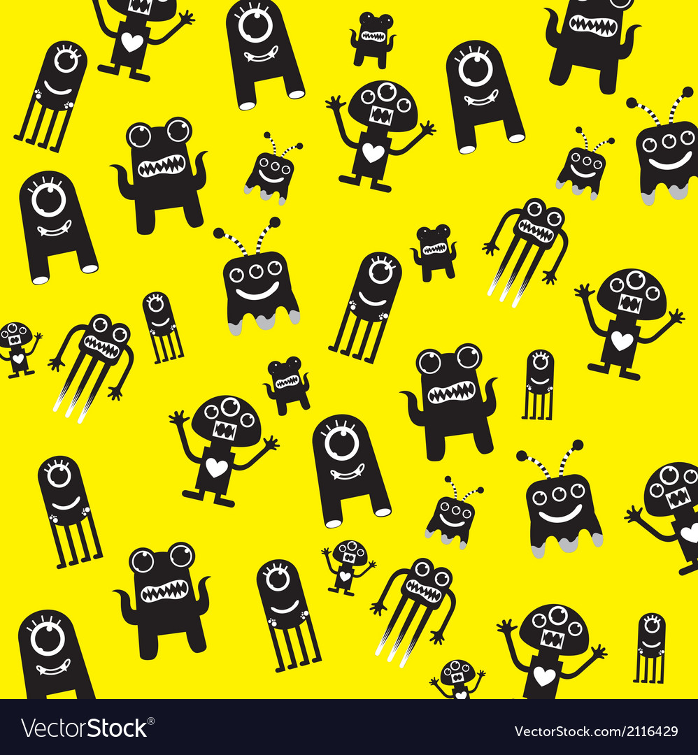 Black monsters over yellow background Royalty Free Vector