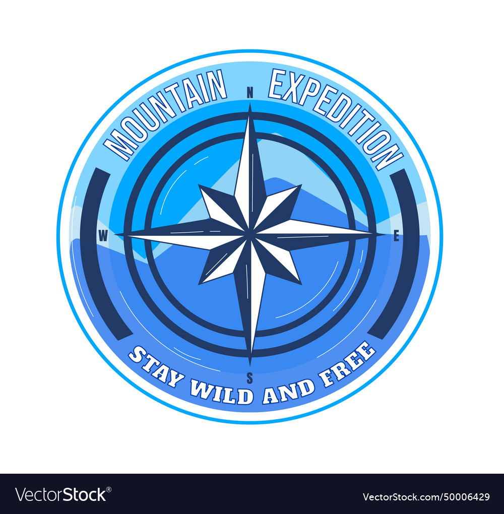 Compass emblem with mountain expedition text stay Vector Image