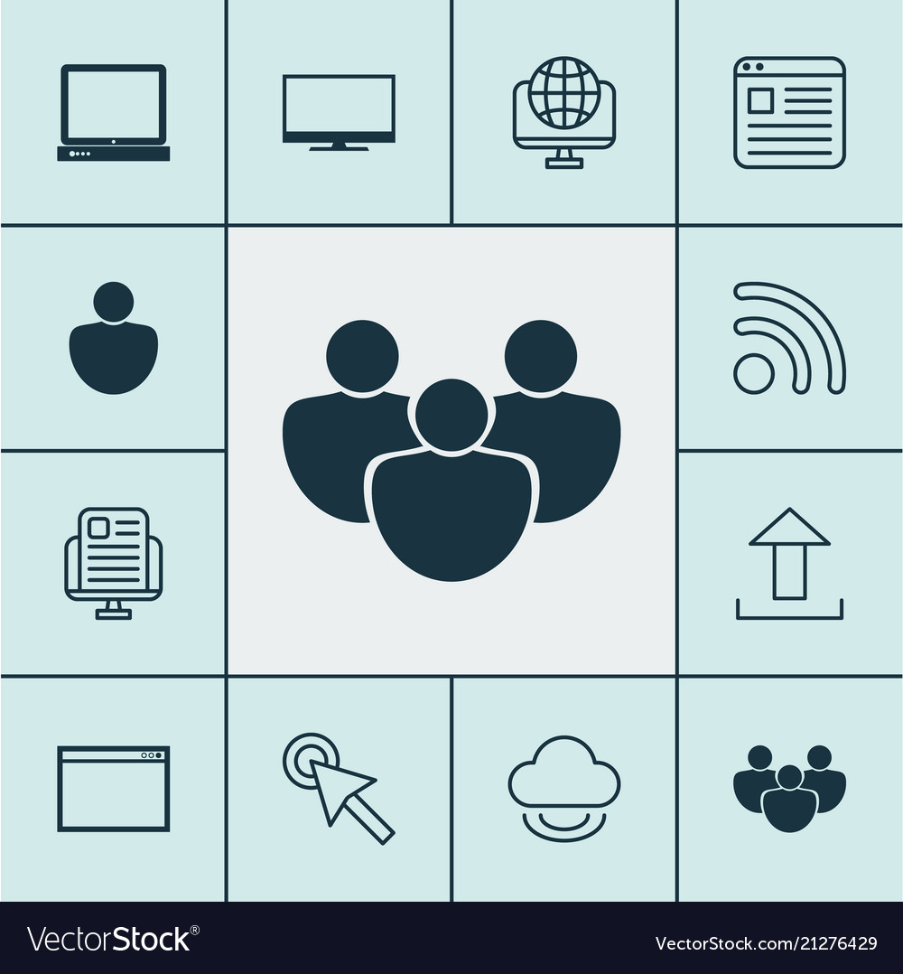 Connection icons set with browser news website vector image Connection icons set with browser news website