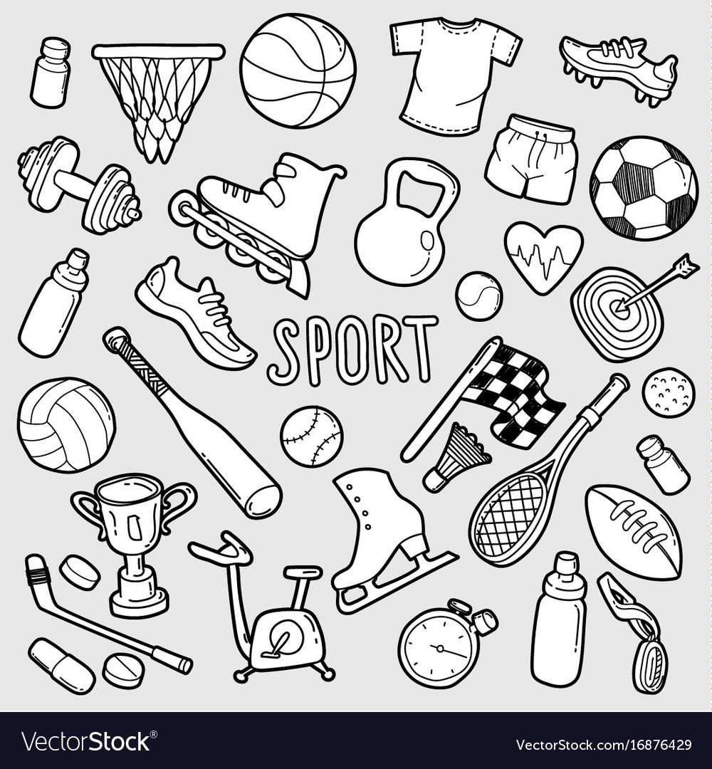 Hand drawn sport doodle set Royalty Free Vector Image