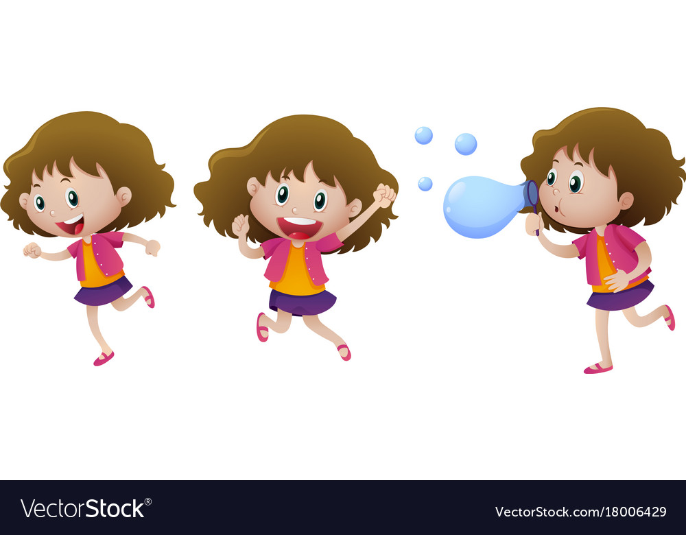 Happy girl in three actions Royalty Free Vector Image