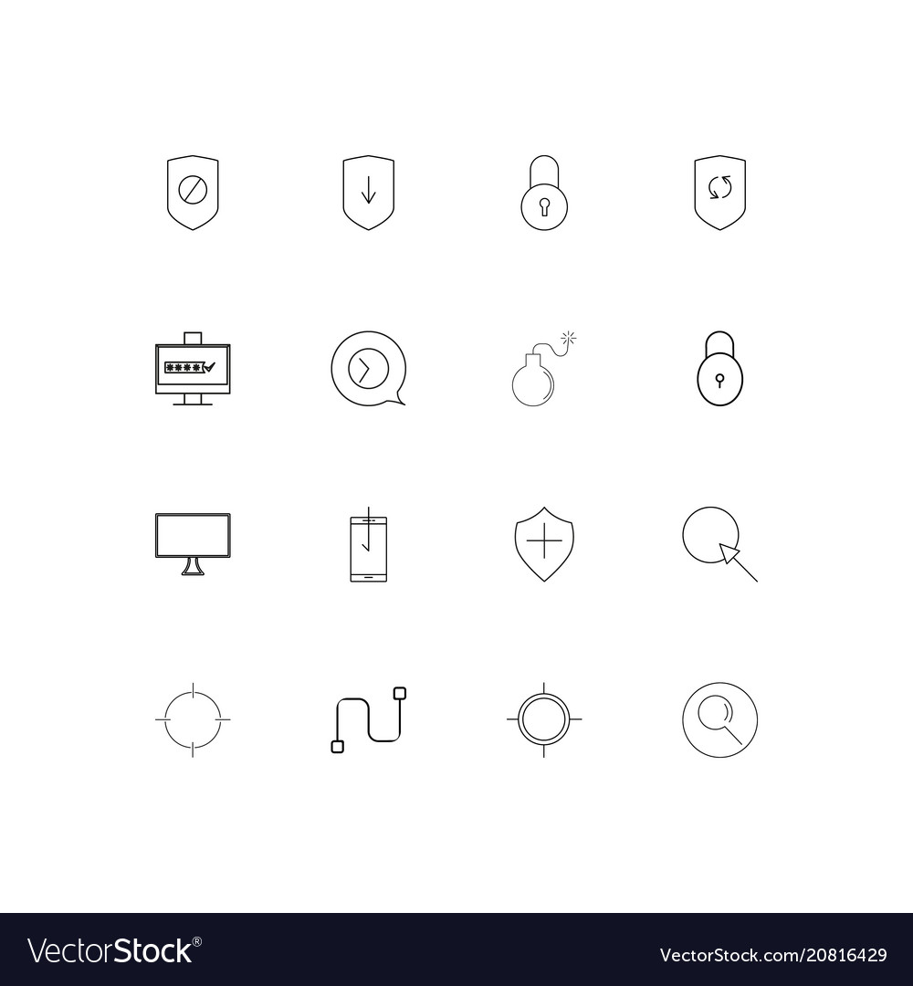 Internet security linear thin icons set outlined