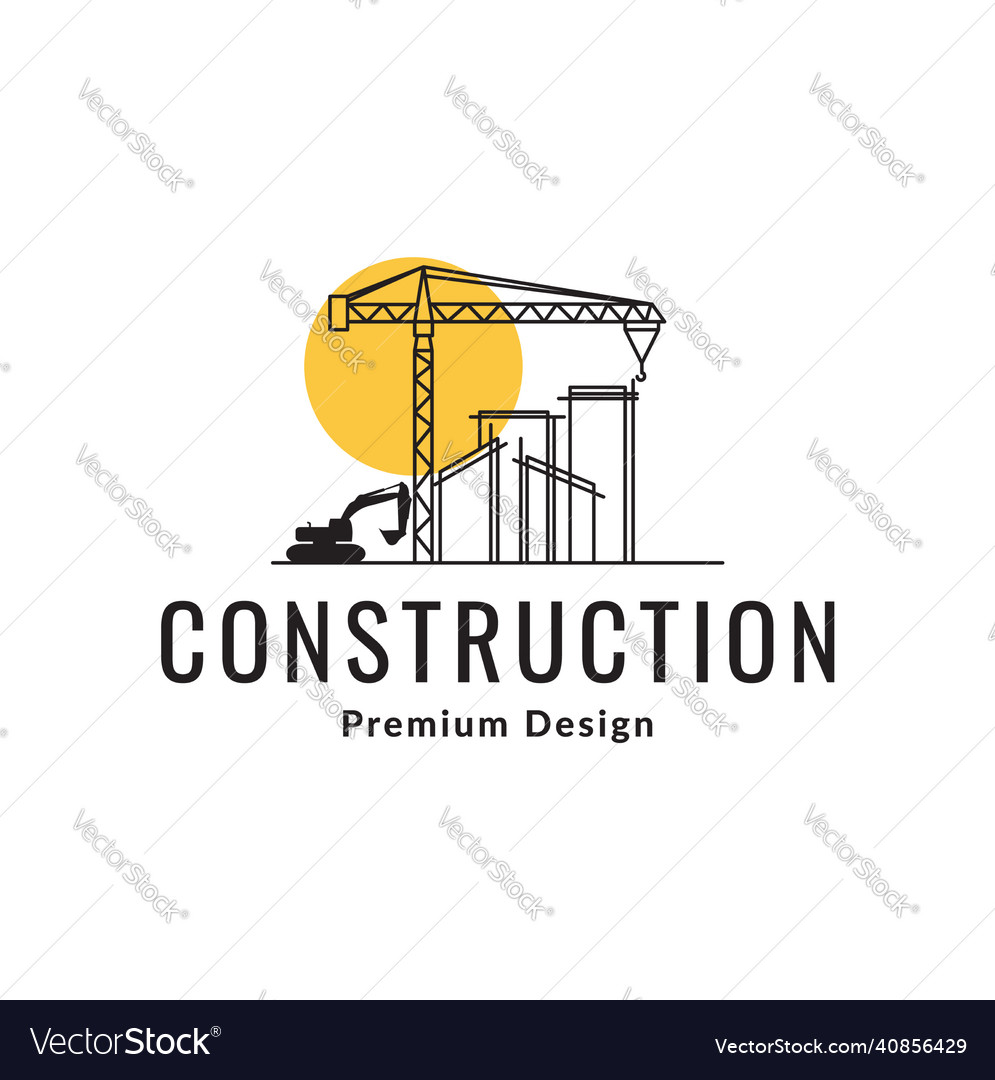 Line construction with crane excavator and sunset Vector Image