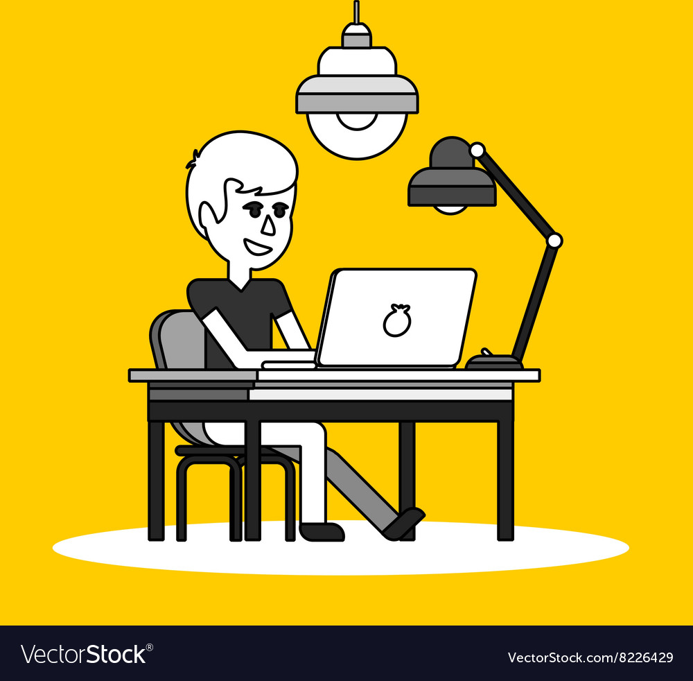 Man work with computer design flat