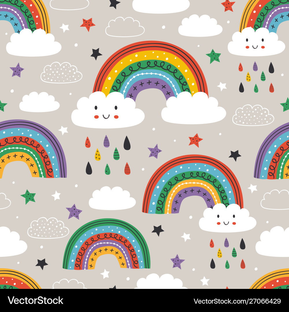 Seamless pattern with cute rainbow cloud sun Vector Image