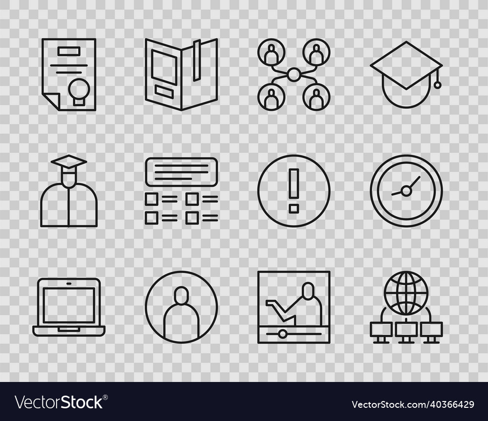 Set line laptop computer network online class vector image Set line laptop computer network online class