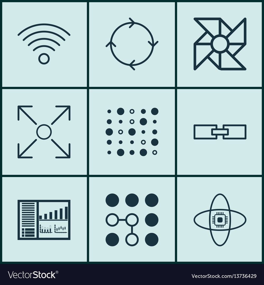 Set of 9 robotics icons includes recurring vector image Set of 9 robotics icons includes recurring