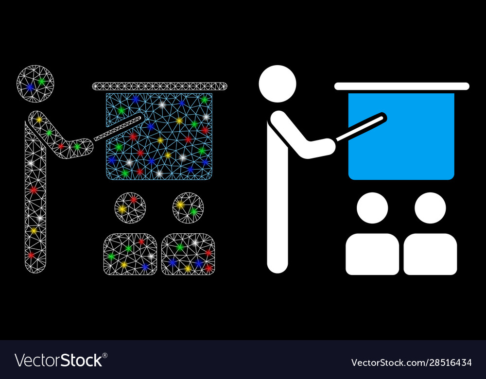 Bright mesh network lecture icon with light spots