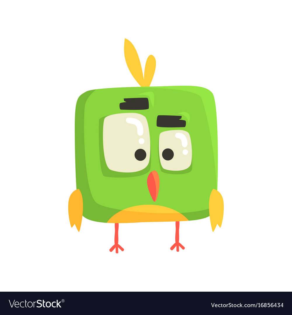 Cute little green funny chick bird square shape