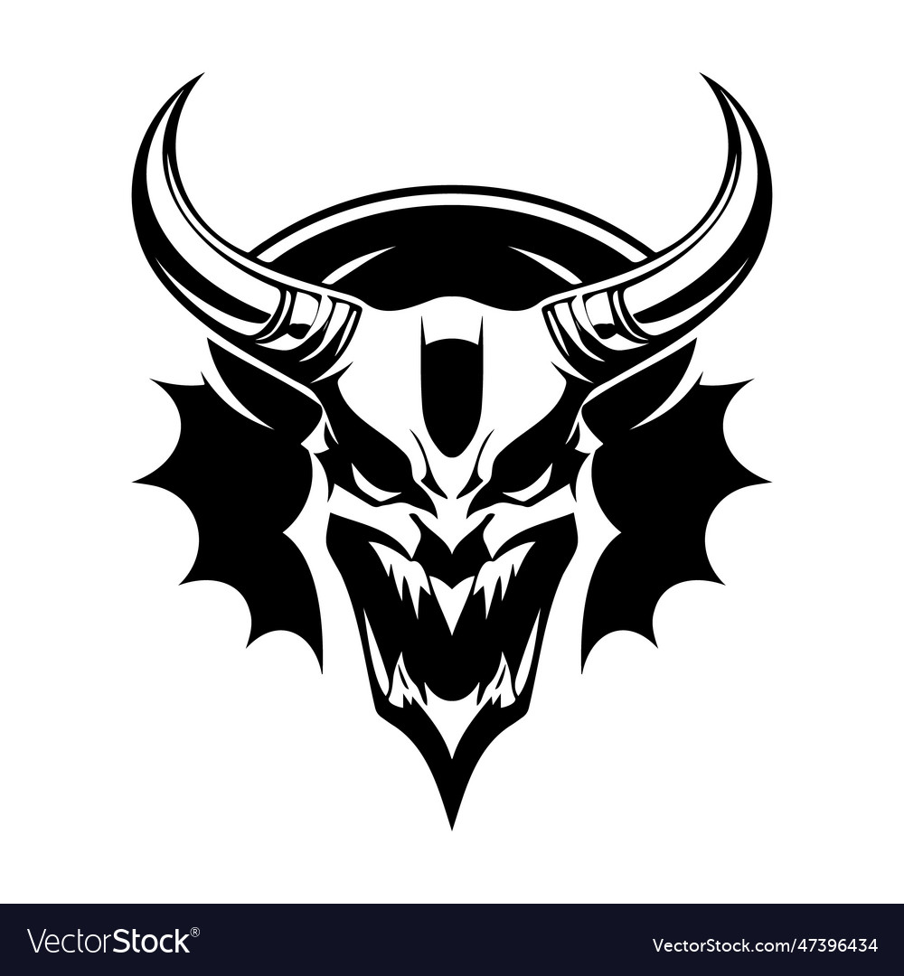 Devil head black and white icon Royalty Free Vector Image