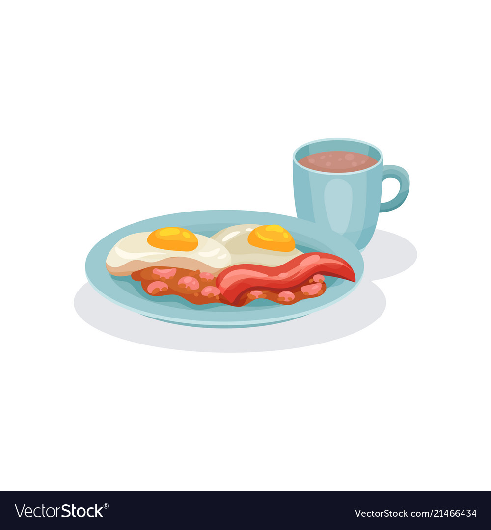 Eggs ham and cup of coffee traditional english Vector Image