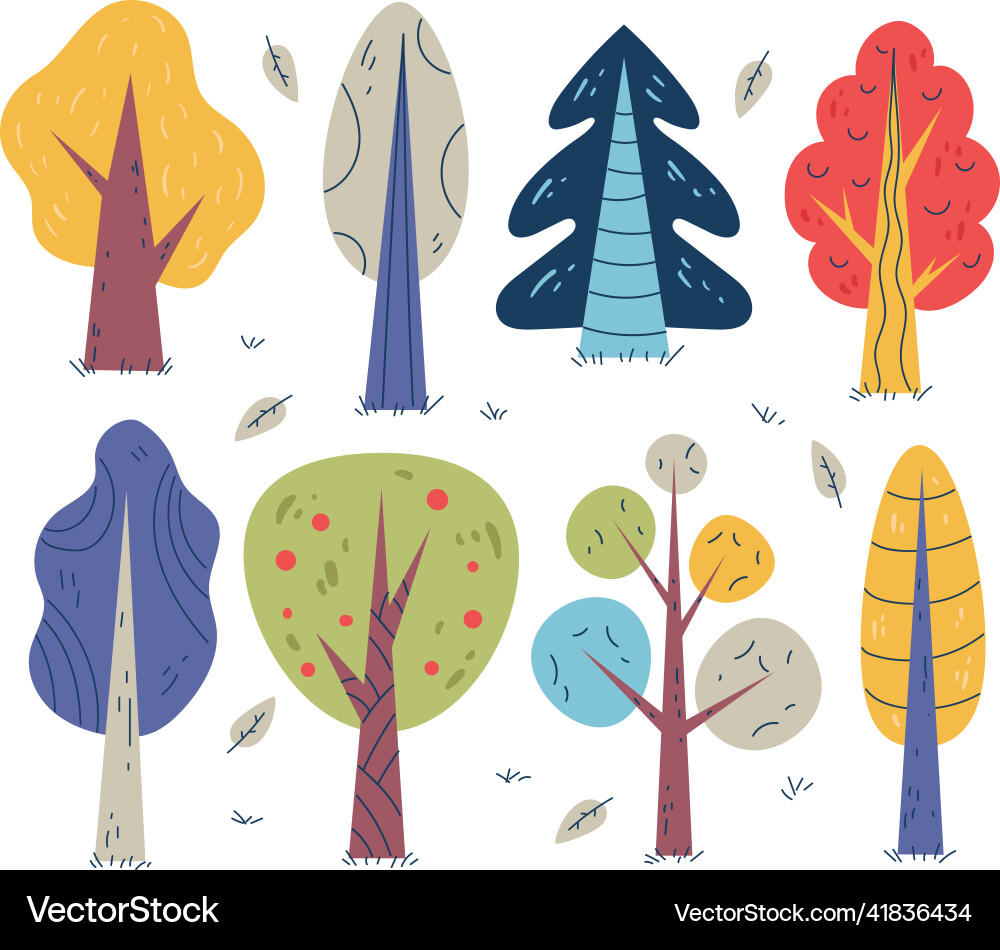 Forest tree flat hand drawn Royalty Free Vector Image