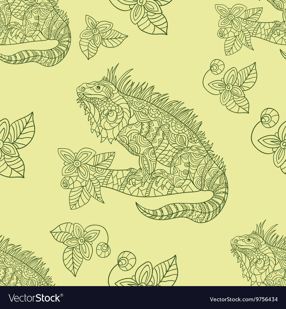 Hand drawn iguana ethnic tribal styled