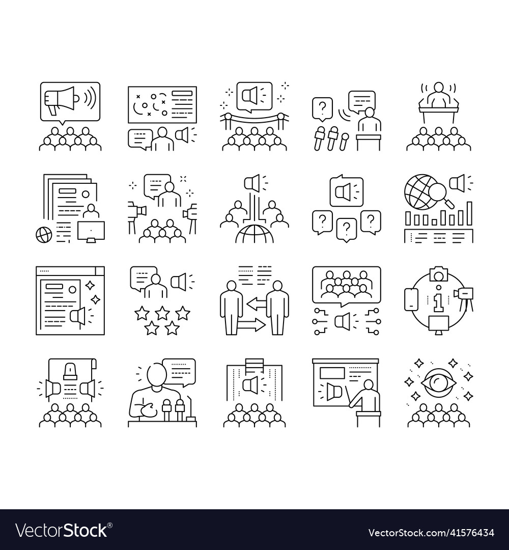 Pr public relations collection icons set