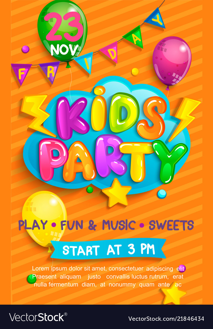 Super flyer for kids party in cartoon style Vector Image