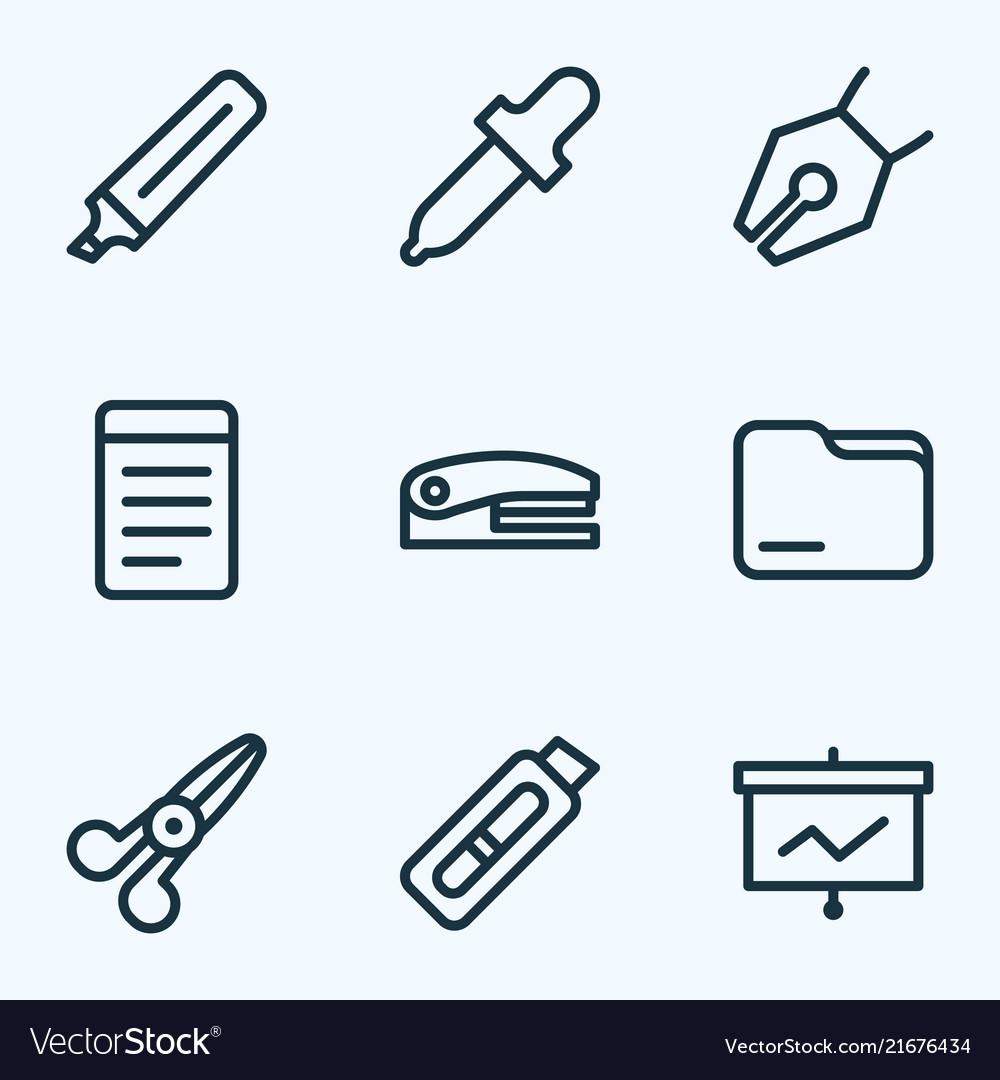 Tool icons line style set with folder stapler