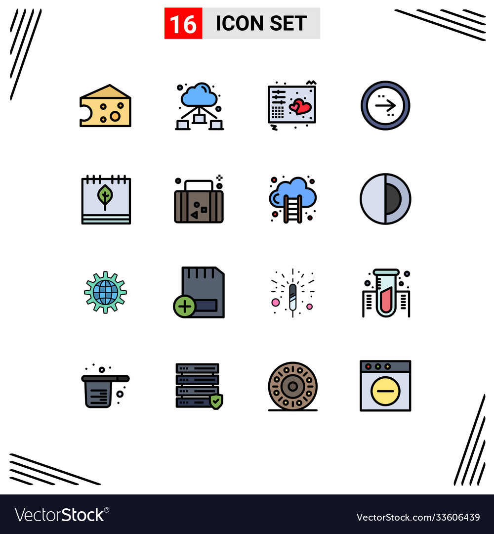 16 universal flat color filled lines set for web