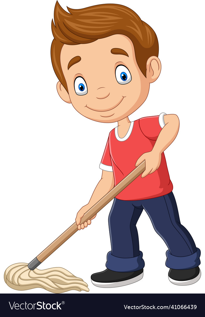 Cartoon little boy mopping the floor Royalty Free Vector